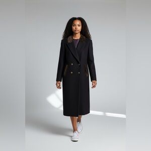 David Benjamin Vintage Wool Black Double Breasted Peacoat velvet paisley collar